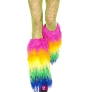 Rainbow Faux Fur Leg Warmers rainbow dash costume rave